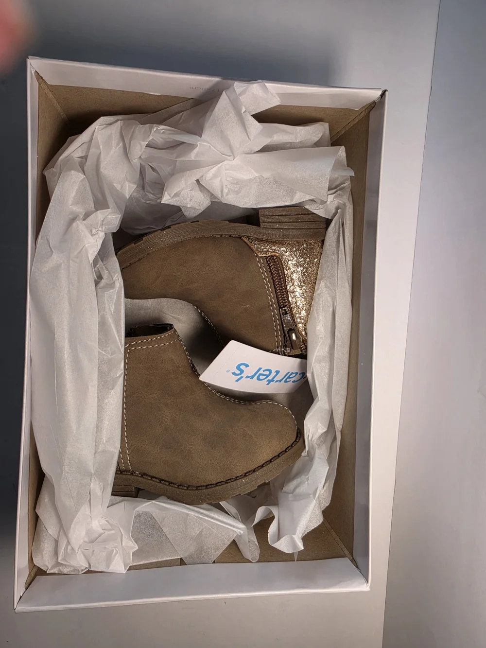 NWT Carter's Toddler Girls Taupe Tan Gold Faux Suede Glitter-Back Booties Size 4